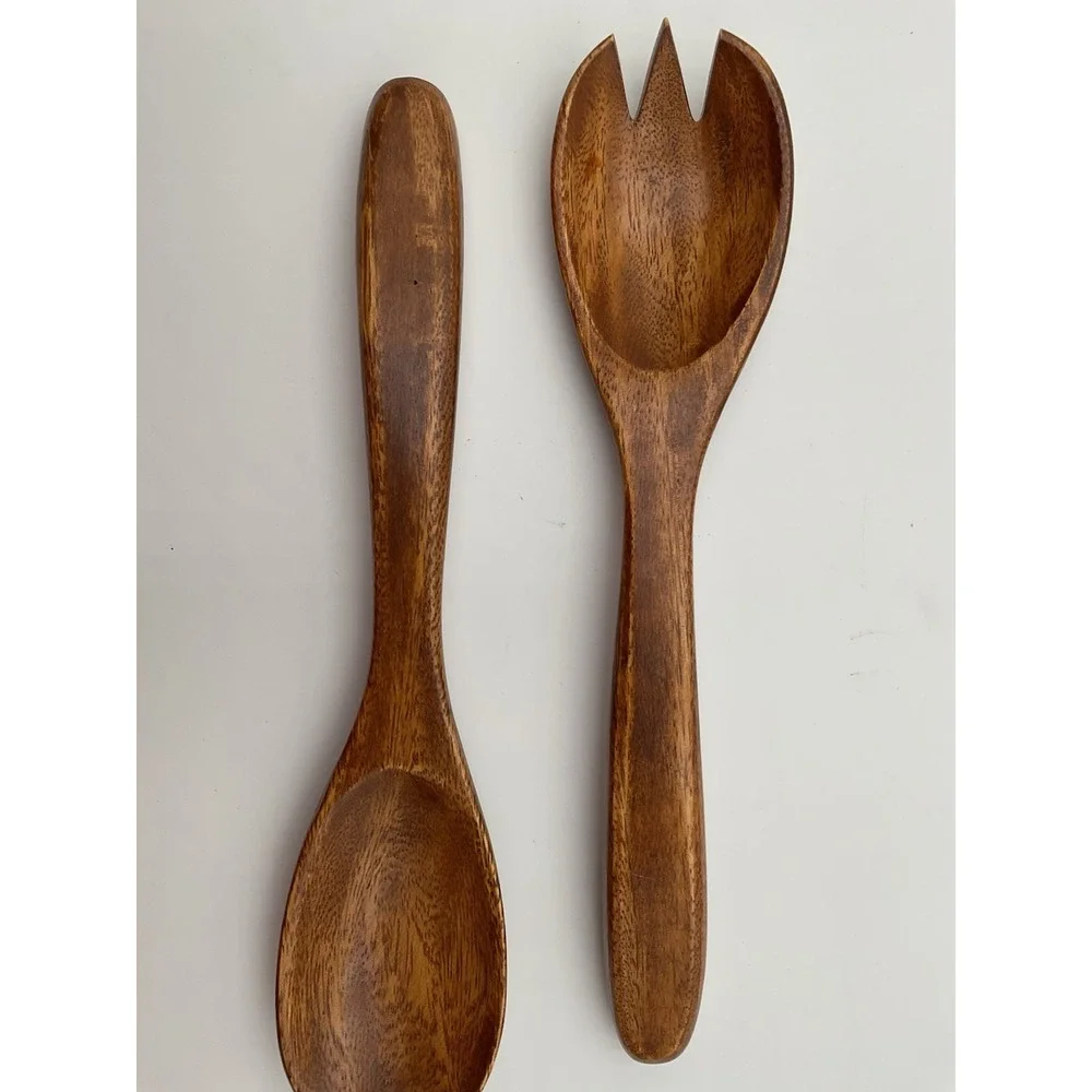 Vintage Set of 5 Square Salad Bowl Set With Utensils Teak Bowls